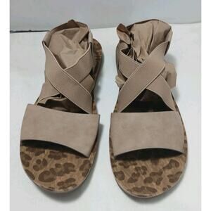 Corkys Thrive Sandals Vegan Leather Stretch Cross Strap Flat Tan Size 10